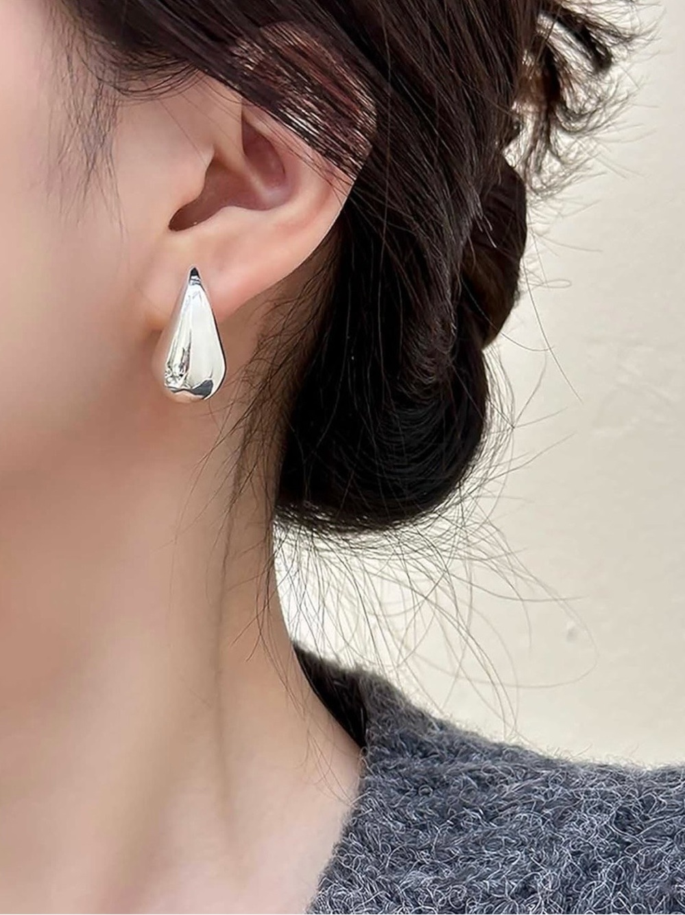 Fashion Glossy Stainless Steel Chunky Teardrop Earrings